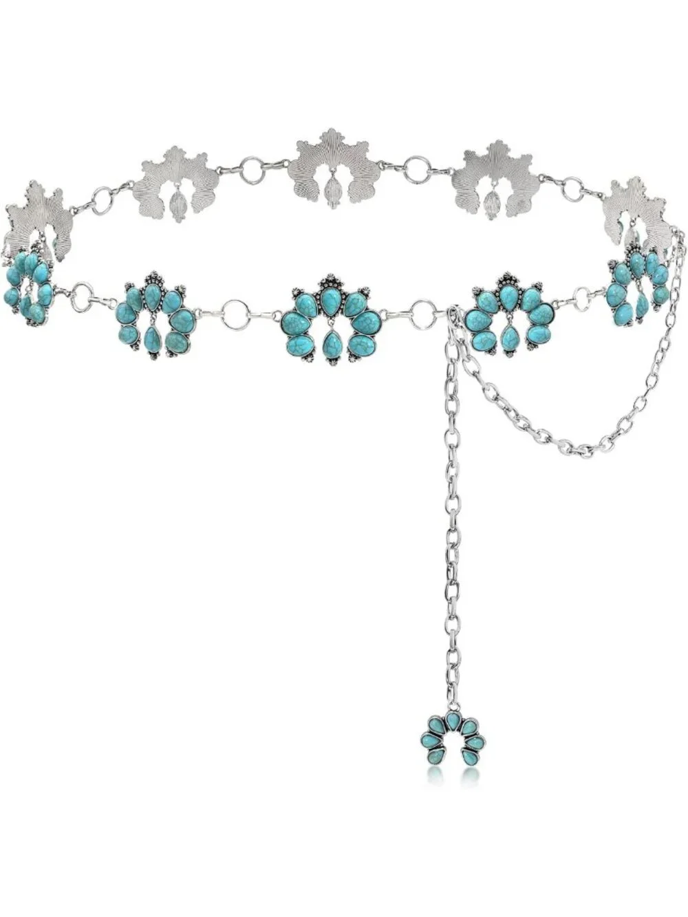Boho Turquoise Chain Belt for Women | Silver Western Concho Cowgirl Accessory